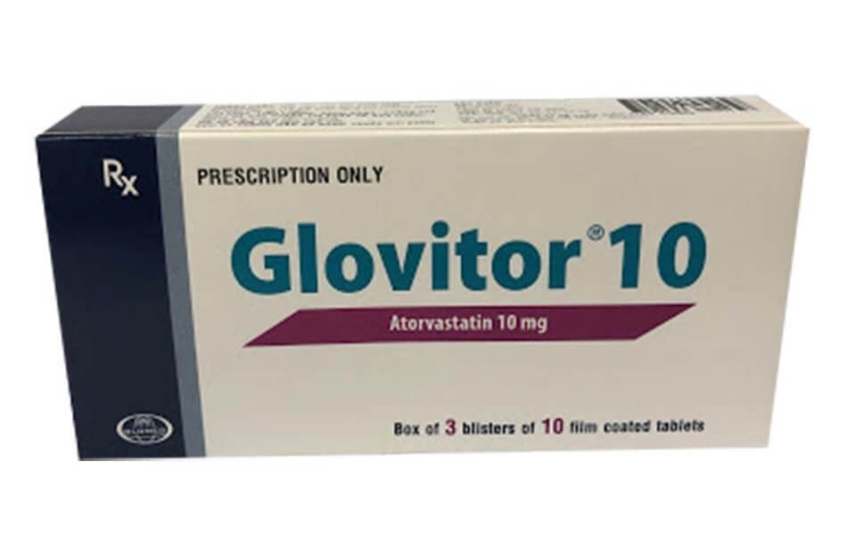 Thuốc Glovitor 10 Glomed điều trị tăng cholesterol máu nguyên phát & rối loạn lipid máu hỗn hợp (type IIa & IIb); làm giảm triglycerid máu (type IV), điều trị rối loạn betalipoprotein máu nguyên phát (type III), tăng Cholesterol máu gia đình đồng hợp tử hình 3