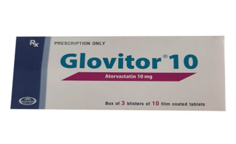 Thuốc Glovitor 10 Glomed điều trị tăng cholesterol máu nguyên phát & rối loạn lipid máu hỗn hợp (type IIa & IIb); làm giảm triglycerid máu (type IV), điều trị rối loạn betalipoprotein máu nguyên phát (type III), tăng Cholesterol máu gia đình đồng hợp tử, số đăng ký VD-24173-16, lthuốc kê toa, viên nén bao phim hình 7