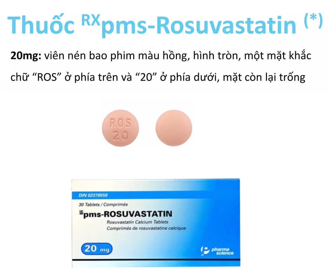 Thuốc pms-Rosuvastatin 20mg điều trị tăng cholesterol nguyên phát (loại IIa), rối loạn lipid hỗn hợp (loại IIb), tăng cholesterol gia đình kiểu đồng hợp tử, phòng ngừa các biến cố tim mạch của công ty Pharmascience Inc., số đăng ký VN-18412-14 là thuốc gì giá bao nhiêu hình 11