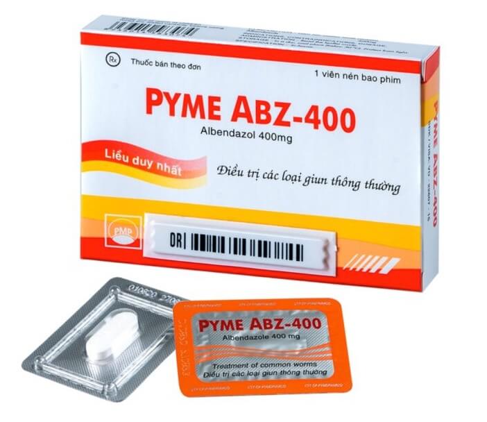 Thuốc PYME ABZ-400 là thuốc kê đơn từ hoạt chất chính Albendazole, chỉ định dùng để trị một hoặc nhiều loại ký sinh trùng đường ruột như giun đũa, giun mỏ, giun tóc, giun kim, giun móc, giun lươn, sán lợn, sán bò, sán hạt dưa, sán lá gan loại Opisthorchis viverrini và O.sinensis.... Thuốc còn điều trị nhiễm ấu trùng di trú ở da, bệnh ấu trùng sán lợn gây tổn thương não, điều trị các trường hợp bệnh nang sán không phẫu thuật được hình 2