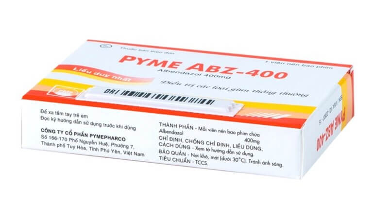 Thuốc PYME ABZ-400 là thuốc kê đơn từ hoạt chất chính Albendazole, chỉ định dùng để trị một hoặc nhiều loại ký sinh trùng đường ruột như giun đũa, giun mỏ, giun tóc, giun kim, giun móc, giun lươn, sán lợn, sán bò, sán hạt dưa, sán lá gan loại Opisthorchis viverrini và O.sinensis.... Thuốc còn điều trị nhiễm ấu trùng di trú ở da, bệnh ấu trùng sán lợn gây tổn thương não, điều trị các trường hợp bệnh nang sán không phẫu thuật được hình 5