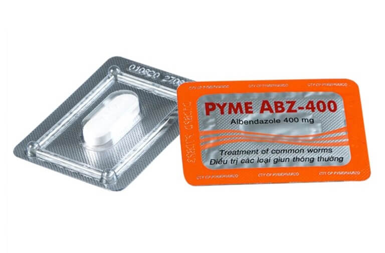 Thuốc PYME ABZ-400 là thuốc kê đơn từ hoạt chất chính Albendazole, chỉ định dùng để trị một hoặc nhiều loại ký sinh trùng đường ruột như giun đũa, giun mỏ, giun tóc, giun kim, giun móc, giun lươn, sán lợn, sán bò, sán hạt dưa, sán lá gan loại Opisthorchis viverrini và O.sinensis.... Thuốc còn điều trị nhiễm ấu trùng di trú ở da, bệnh ấu trùng sán lợn gây tổn thương não, điều trị các trường hợp bệnh nang sán không phẫu thuật được, bào chế dạng viên nén bao phim, của Công ty cổ phần Pymepharco - Việt Nam, số đăng ký VD-22607-15 hình 7