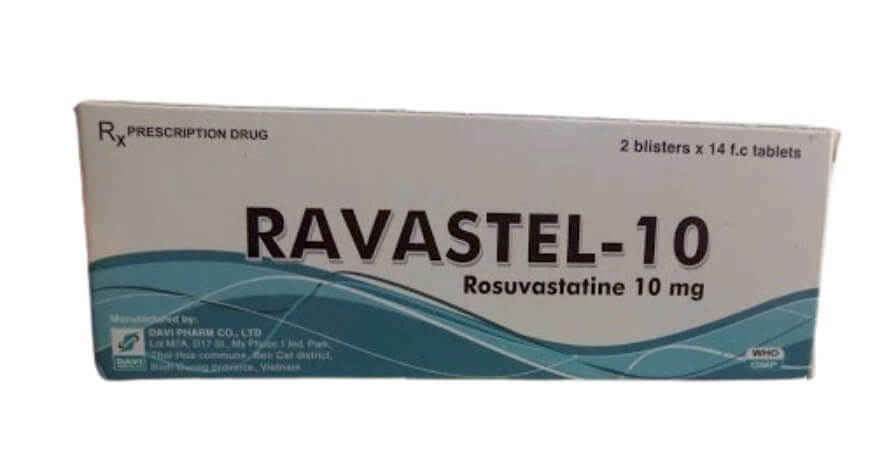 Thuốc Ravastel-10 điều trị tăng cholesterol huyết cho người lớn và trẻ em từ 6 tuổi trở lên bị tăng cholesterol máu nguyên phát (loại lia, kể cả tăng cholesterol máu gia đình kiểu dị hợp tử), rối loạn lipid máu hỗn hợp (loại llB), tăng cholesterol máu gia đình kiểu đồng hợp tử và phòng ngừa biến cố tim mạch, của công ty TNHH Dược phẩm Đạt Vi Phú (DAVIPHARM), số đăng ký VD-21067-14, là thuốc gì, giá bao nhiêu hình 15