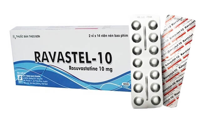 Thuốc Ravastel-10 điều trị tăng cholesterol huyết cho người lớn và trẻ em từ 6 tuổi trở lên bị tăng cholesterol máu nguyên phát (loại lia, kể cả tăng cholesterol máu gia đình kiểu dị hợp tử), rối loạn lipid máu hỗn hợp (loại llB), tăng cholesterol máu gia đình kiểu đồng hợp tử và phòng ngừa biến cố tim mạch, của công ty TNHH Dược phẩm Đạt Vi Phú (DAVIPHARM), số đăng ký VD-21067-14, là thuốc gì, giá bao nhiêu, thuốc kê đơn, dạng viên nén bao phim hình 16