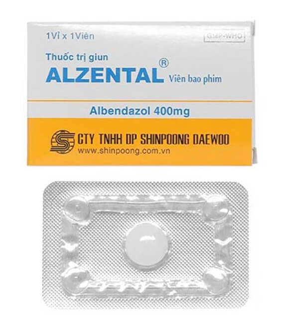 Thuốc Alzental 400mg điều trị nhiễm một hoặc nhiều loại ký sinh trùng đường ruột như giun đũa, giun kim, giun móc, giun mỏ, giun tóc, giun lươn và diệt ấu trùng dưới da là thuốc gì có tác dụng gì, tẩy giun có tốt không, giá bao nhiêu, uống lúc nào, trước hay sau ăn, của Shinpoong Daewoo, số đăng ký VD-18522-13 hình 13