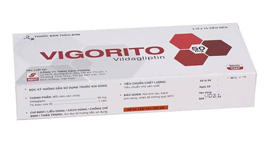 Thuốc Vigorito 50mg là thuốc kê đơn từ bác sĩ, chỉ định cho bệnh nhân đái tháo đường type 2, với hoạt chất chính là Vildagliptin (50mg/viên) của Công ty Cổ phần Dược phẩm Đạt Vi Phú (DAVIPHARM) hình 12