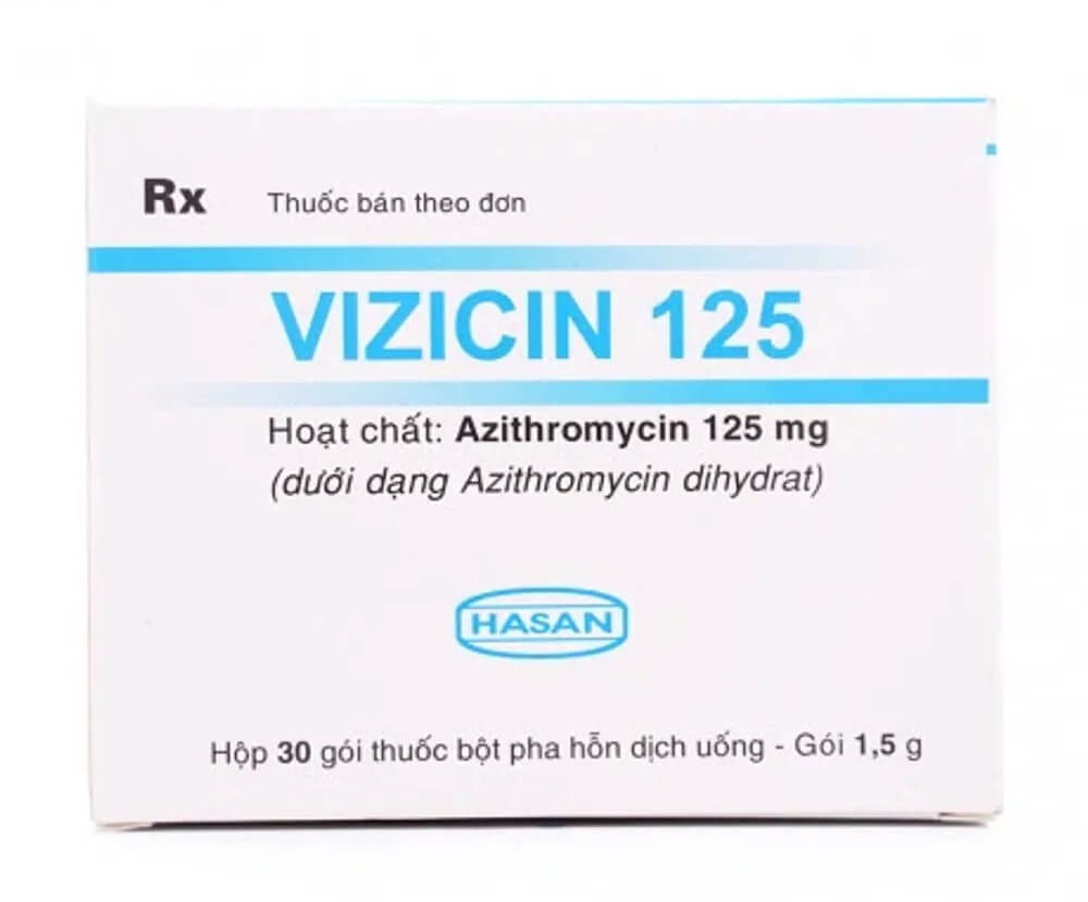 Thuốc Vizicin 125 là thuốc kê toa từ bác sĩ, với thành phần chính là Azithromycin 125mg điều trị nhiễm khuẩn do vi khuẩn nhạy cảm với thuốc như nhiễm khuẩn đường hô hấp trên và dưới, nhiễm trùng da và mô mềm, bệnh lây nhiễm qua đường sinh dục chưa biến chứng hình 2