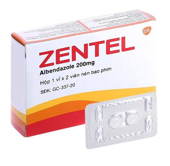 Thuốc Zentel 200mg chứa hoạt chất chính là Albendazole với hàm lượng 200mg/viên, giúp điều trị các loại giun đường ruột và mô nhạy cảm như Giun kim, giun lươn, giun đũa, giun tóc, ấu trùng di chuyển dưới da hình 1