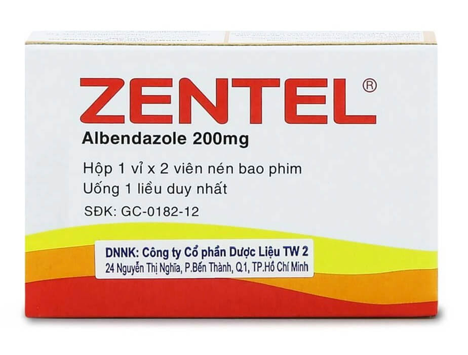 Thuốc Zentel 200mg chứa hoạt chất chính là Albendazole với hàm lượng 200mg/viên, giúp điều trị các loại giun đường ruột và mô nhạy cảm như Giun kim, giun lươn, giun đũa, giun tóc, ấu trùng di chuyển dưới da: là thuốc gì, giá bao nhiêu, cách uống, uống trước hay sau ăn, uống khi nào, uống mấy viên, liều dùng, GSK 1x2, được sản xuất tại Công ty cổ phần Dược phẩm OPV - Việt Nam, số đăng ký GC-0182-12 hình 12