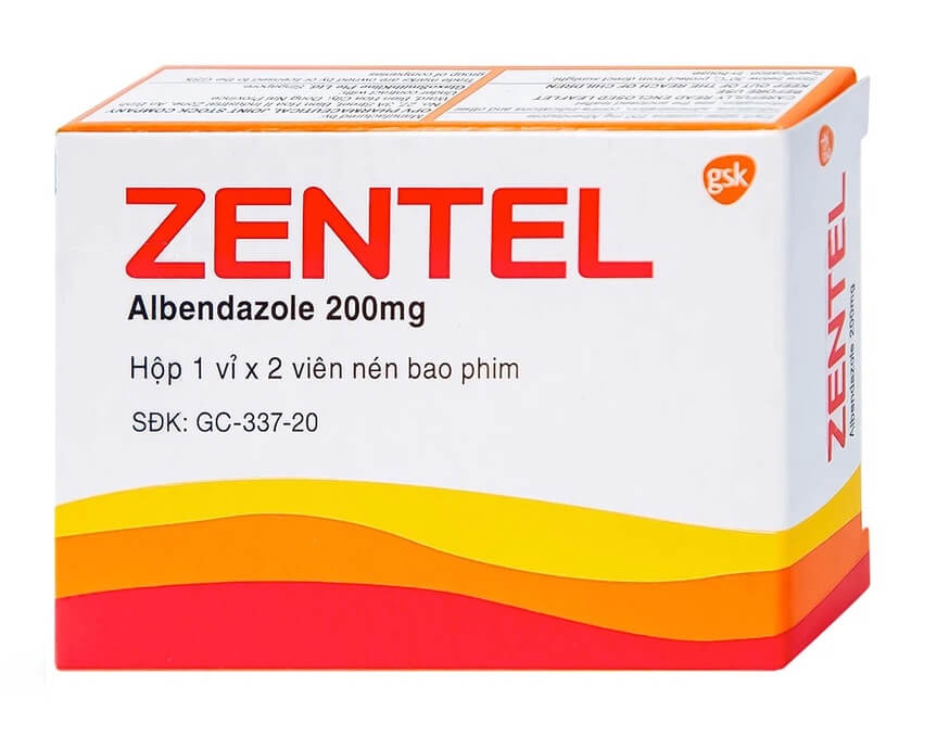 Thuốc Zentel 200mg chứa hoạt chất chính là Albendazole với hàm lượng 200mg/viên, giúp điều trị các loại giun đường ruột và mô nhạy cảm như Giun kim, giun lươn, giun đũa, giun tóc, ấu trùng di chuyển dưới da: là thuốc gì, giá bao nhiêu, cách uống, uống trước hay sau ăn, uống khi nào, uống mấy viên, liều dùng, GSK 1x2, được sản xuất tại Công ty cổ phần Dược phẩm OPV - Việt Nam, số đăng ký GC-0182-12 hình 13