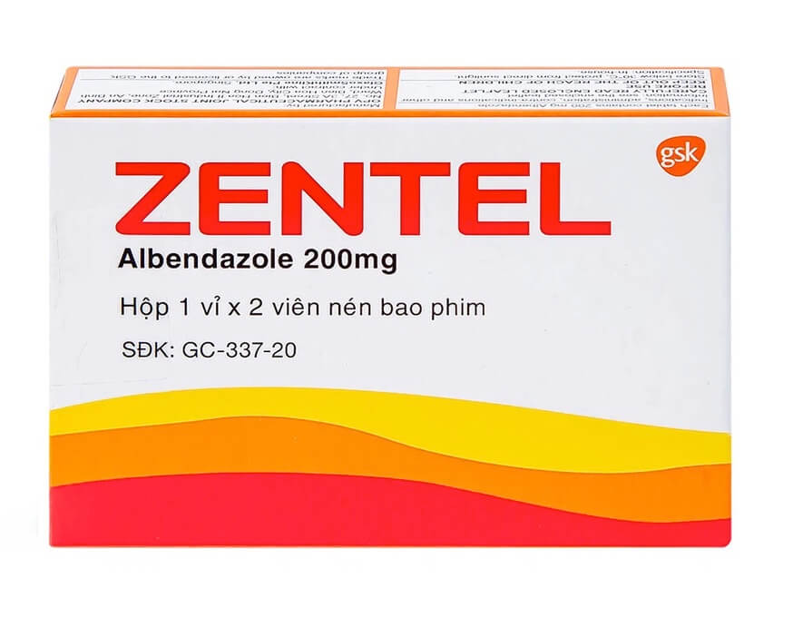 Thuốc Zentel 200mg chứa hoạt chất chính là Albendazole với hàm lượng 200mg/viên, giúp điều trị các loại giun đường ruột và mô nhạy cảm như Giun kim, giun lươn, giun đũa, giun tóc, ấu trùng di chuyển dưới da: là thuốc gì, giá bao nhiêu, cách uống, uống trước hay sau ăn, uống khi nào, uống mấy viên, liều dùng, GSK 1x2, được sản xuất tại Công ty cổ phần Dược phẩm OPV - Việt Nam, số đăng ký GC-0182-12 hình 14