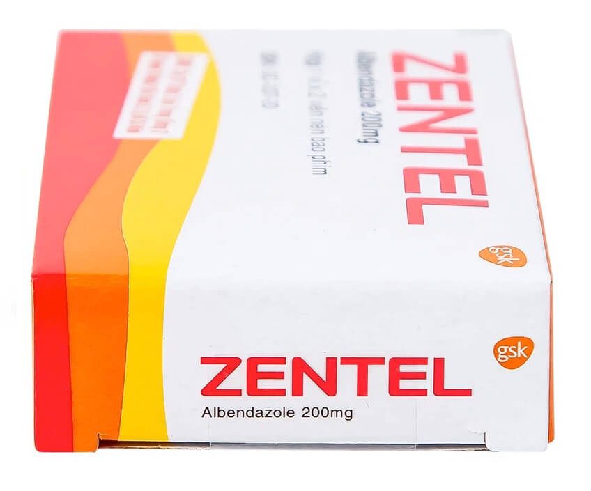 Thuốc Zentel 200mg bào chế ở dạng viên nén, chứa hoạt chất chính là Albendazole với hàm lượng 200mg/viên, giúp điều trị các loại giun đường ruột và mô nhạy cảm như Giun kim, giun lươn, giun đũa, giun tóc, ấu trùng di chuyển dưới da: là thuốc gì, giá bao nhiêu, cách uống, uống trước hay sau ăn, uống khi nào, uống mấy viên, liều dùng, GSK 1x2, được sản xuất tại Công ty cổ phần Dược phẩm OPV - Việt Nam, số đăng ký GC-0182-12 hình 17