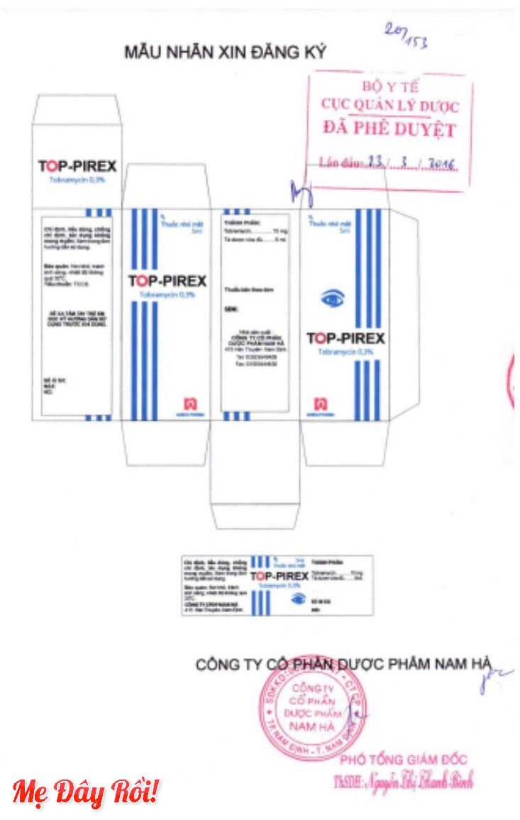 Thuốc nhỏ mắt Top-Pirex Nam Hà điều trị nhiễm khuẩn mắt 5ml hình 2