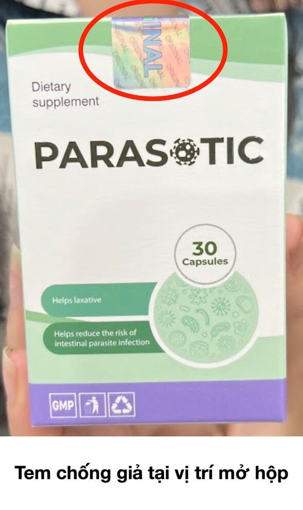 Parasitic chính hãng tem chống giả tại vị trí mở hộp