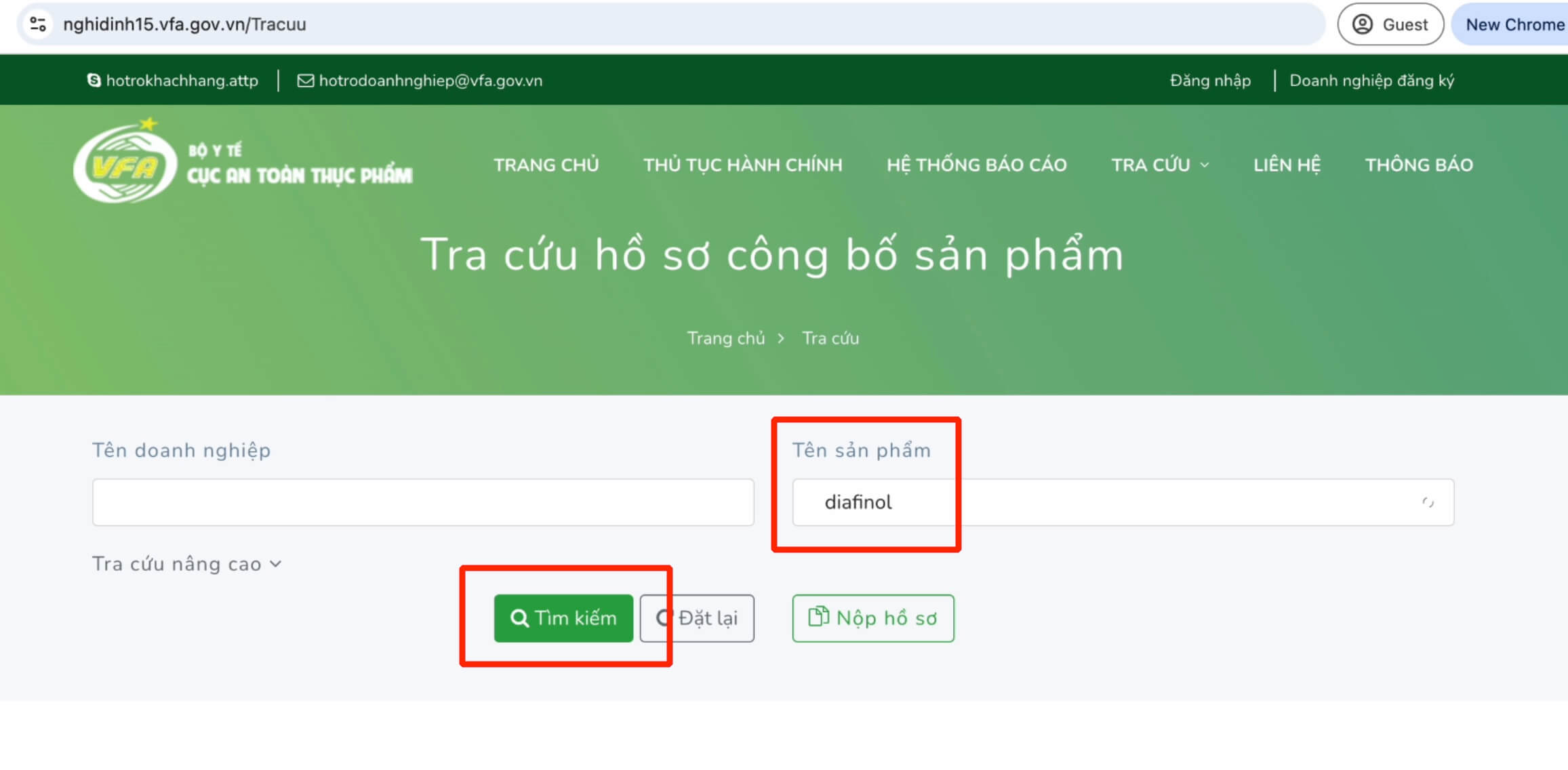 Tra cứu Diafinol trên Bộ Y tế hình 1