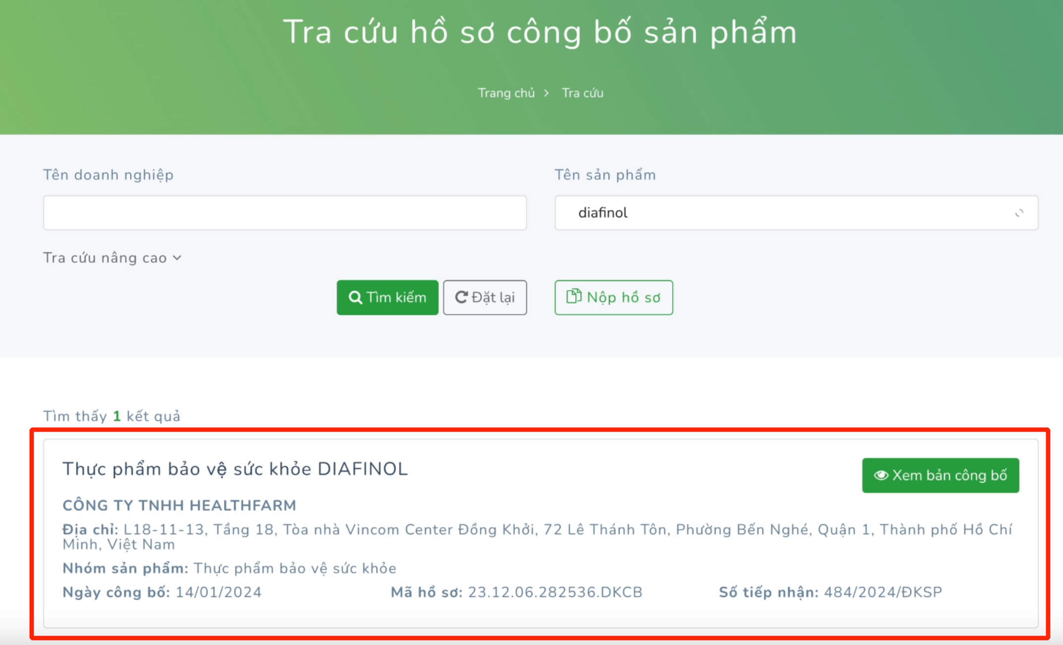 Tra cứu Diafinol trên Bộ Y tế hình 2